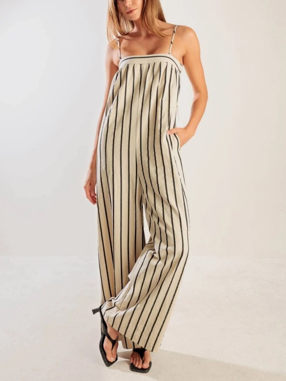 Brady Striped Wide-Leg Jumpsuit - Cream/Black